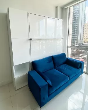 C - ROYAL Queen Wall Bed with Sectional Sofa and Bookcase