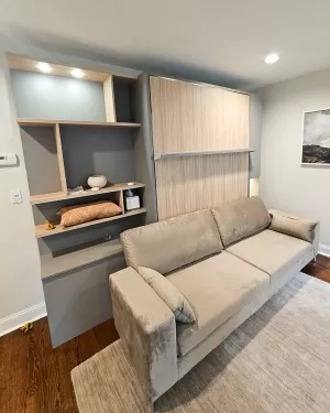 C - ROYAL Queen Wall Bed with Sectional Sofa and Bookcase Set