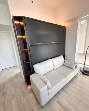 C - ROYAL Queen Wall Bed with Sectional Sofa and Bookcase Set