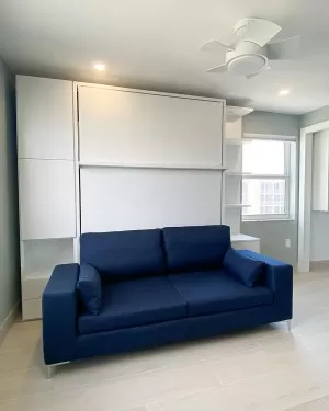 C - ROYAL Queen Wall Bed with Sectional Sofa, Wardrobes and Bookcases