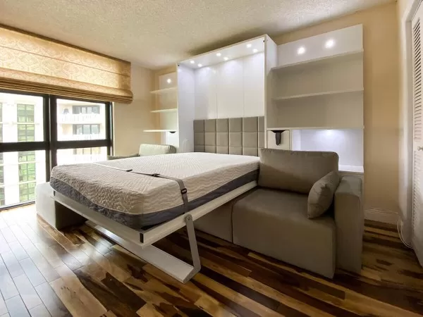 ROYAL Queen Wall Bed with Sectional Sofa and Bookcase Set 216