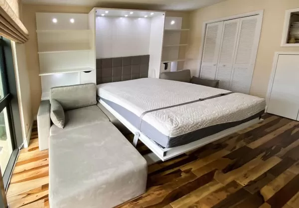 ROYAL Queen Wall Bed with Sectional Sofa and Bookcase Set 218