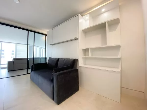 ROYAL Queen Wall Bed with Sectional Sofa and Bookcase Set 302