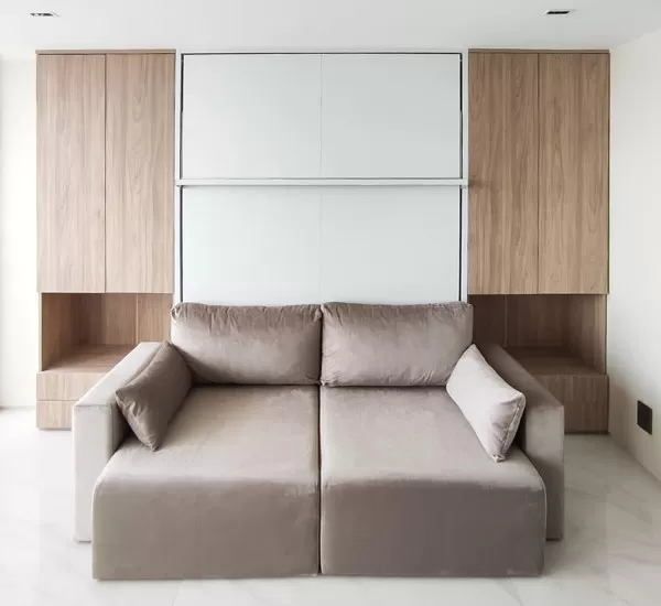 ROYAL Queen Wall Bed with Sectional Sofa and Double Wardrobe