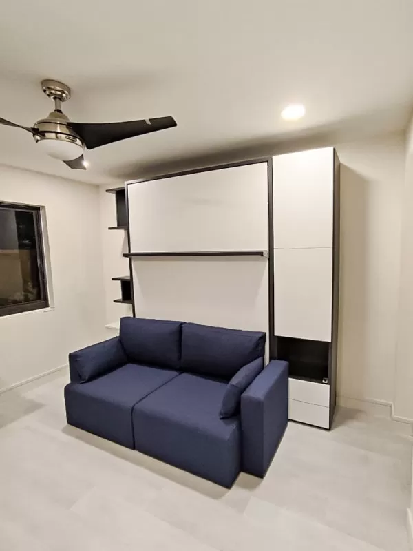 ROYAL Queen Wall Bed with Sectional Sofa and Bookcase Set