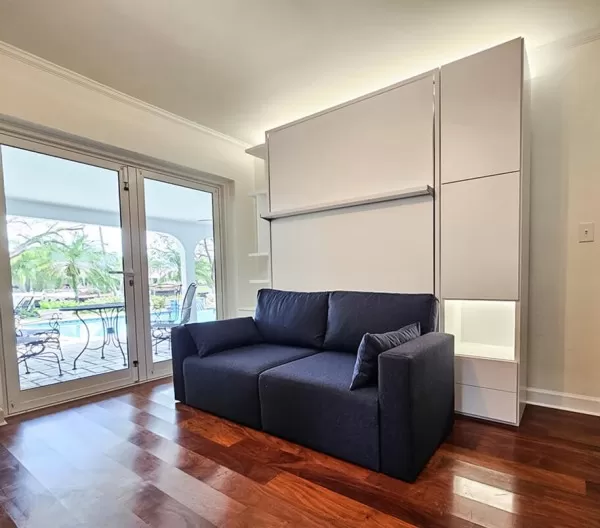 ROYAL Queen Wall Bed with Sectional Sofa and Bookcase Set