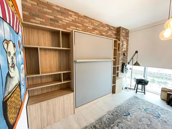 ROYAL Queen Wall Bed with Sectional Sofa and Bookcase Set 352