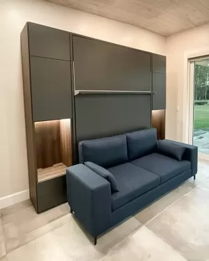 C - ROYAL Queen Wall Bed with Sectional Sofa and Bookcase Set