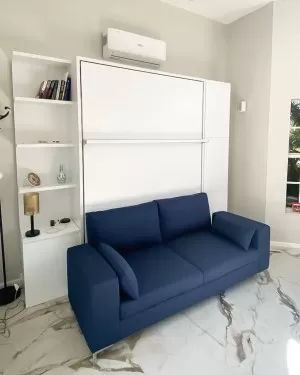 C - ROYAL Queen Wall Bed with Sectional Sofa and Bookcase Set