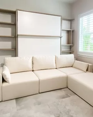 C - ROYAL Queen Wall Bed with Sectional Sofa and Bookcase Set