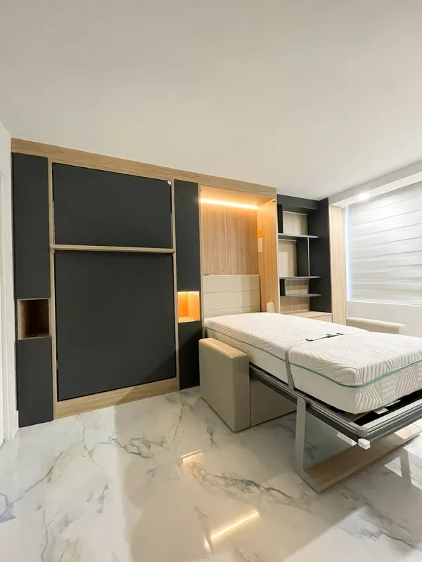 ROYAL Queen Wall Bed with Sectional Sofa and Bookcase Set 418