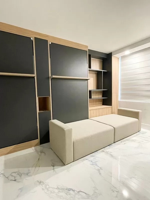 ROYAL Queen Wall Bed with Sectional Sofa and Bookcase Set 420