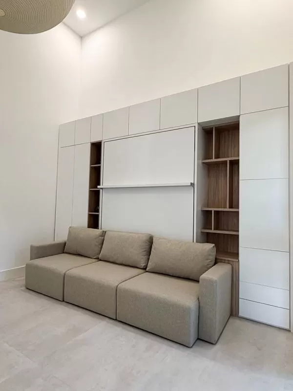 ROYAL Queen Wall Bed with Sectional Sofa Wardrobe and Bookcase