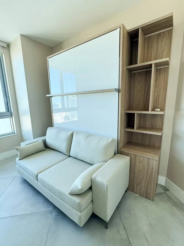 ROYAL Queen Wall Bed with Sectional Sofa Wardrobe and Bookcase