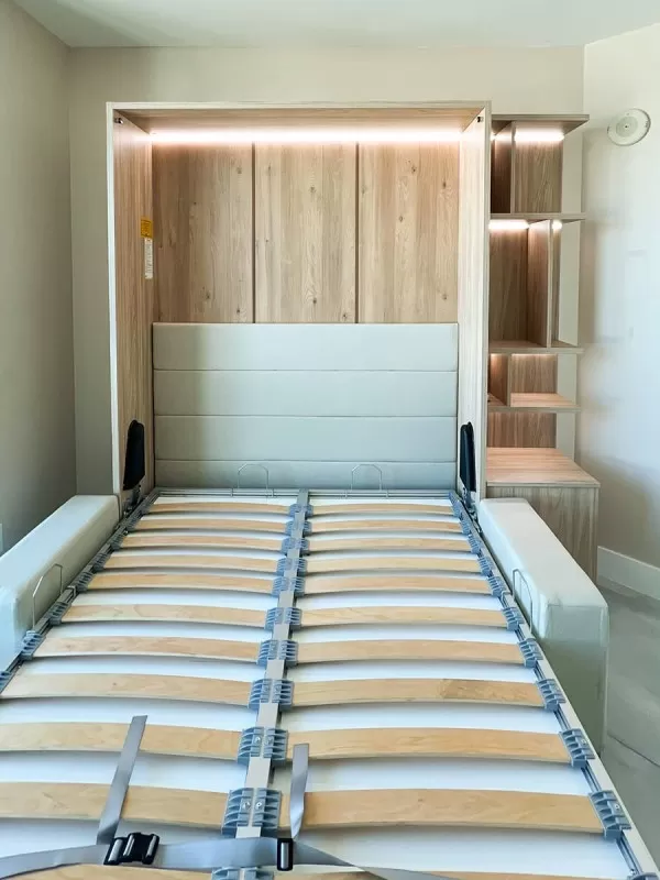 ROYAL Queen Wall Bed with Sectional Sofa Wardrobe and Bookcase