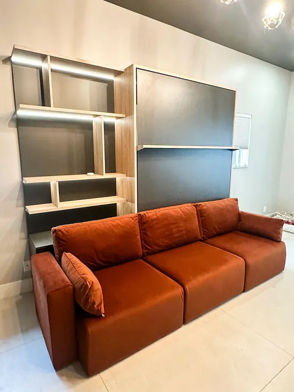 ROYAL Queen Wall Bed with Sectional Sofa and Bookcase Set