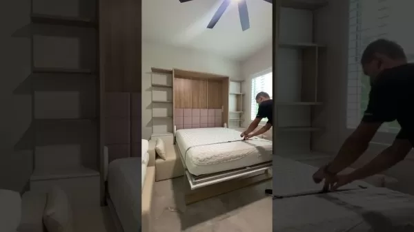 ROYAL Queen Wall Bed with Sectional Sofa and Bookcase Set