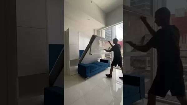 ROYAL Queen Wall Bed with Sectional Sofa and Bookcase