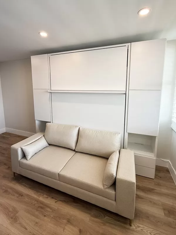 ROYAL Queen Wall Bed with Sectional Sofa and Wardrobes