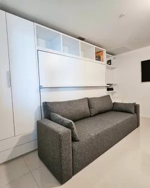 C - Royal Horizontal Queen Wall Bed with Sofa, Bookcase and Wardrobe