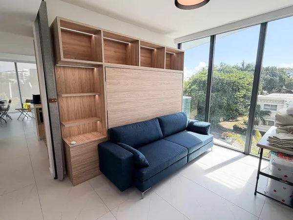 Royal Horizontal Queen Wall Bed with Sectional Sofa with Bookcases Set