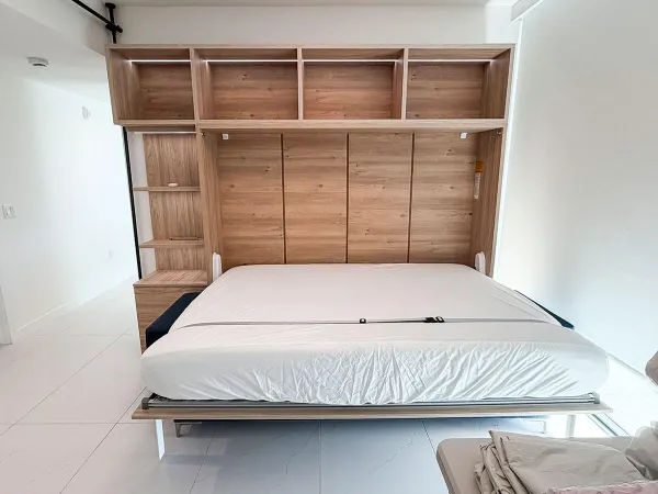 Royal Horizontal Queen Wall Bed with Sectional Sofa with Bookcases Set