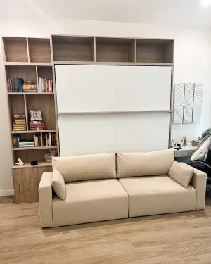 C - ROYAL King Wall Bed with Sectional Sofa and Bookcase Set