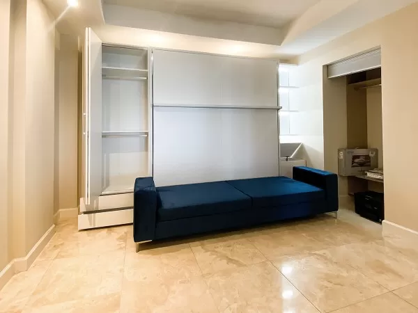 Royal King Murphy Bed with Sectional Sofa Wardrobe and Bookcase Set 1