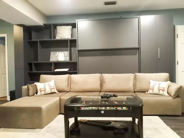 ROYAL Queen Wall Bed with Sectional Sofa and Bookcase Set 187