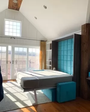 C - ROYAL Queen Wall Bed with Sectional Sofa and Bookcase Set