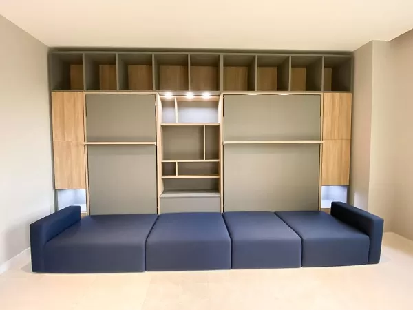 ROYAL Queen Wall Bed with Sectional Sofa and Bookcase Set 280