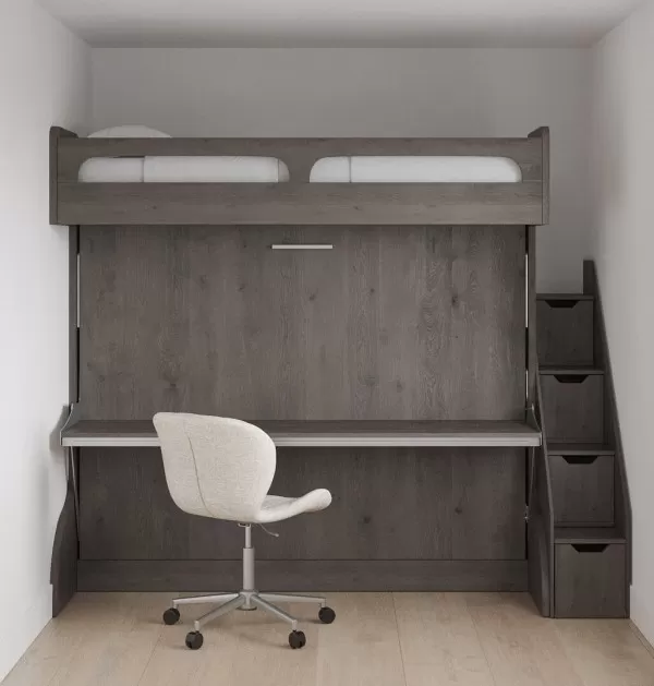 Castello Twin Over Full Wall Bunk Bed with Desk