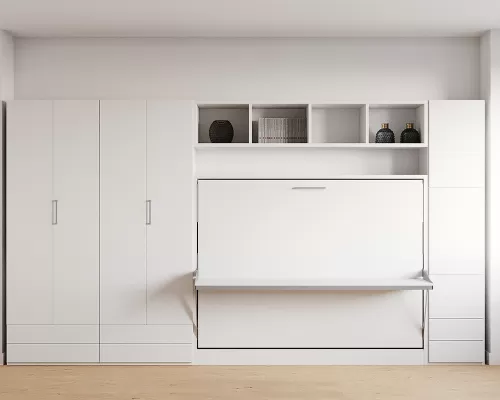 White Double Fold Queen Murphy Wall Bed - 16