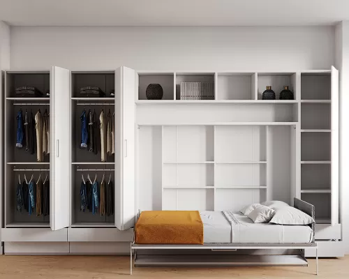 White Double Fold Queen Murphy Wall Bed - 17