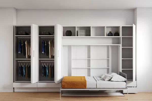 Double Fold Queen Murphy Wall Bed with Wardrobe and Bookcase 7