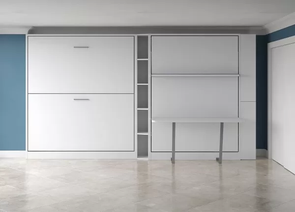 Pensiero Twin Wall Bunk Bed, Royal Queen Wall Bed, Bookcase and Desk