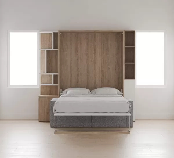 ROYAL Queen Wall Bed with Sectional Sofa and Bookcase Set 408