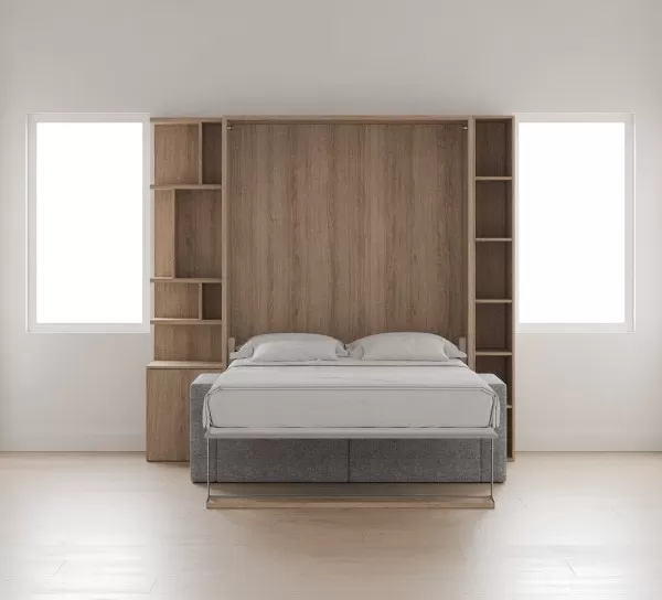 ROYAL Queen Wall Bed with Sectional Sofa and Bookcase Set 410