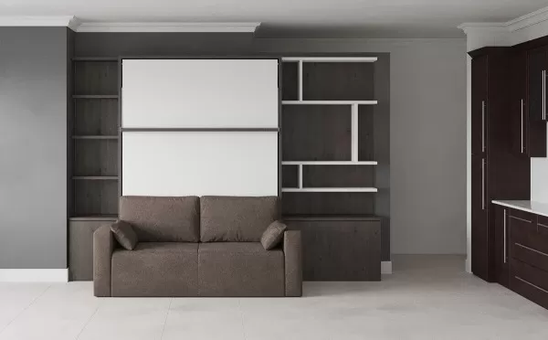 ROYAL Queen Wall Bed with Sectional Sofa and Bookcase Set 413