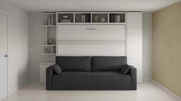 Royal Horizontal Queen Wall Bed with Sectional Sofa and Bookcase Set