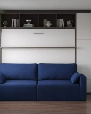 D - Royal Horizontal Queen Wall Bed with Sectional Sofa and Bookcase Set