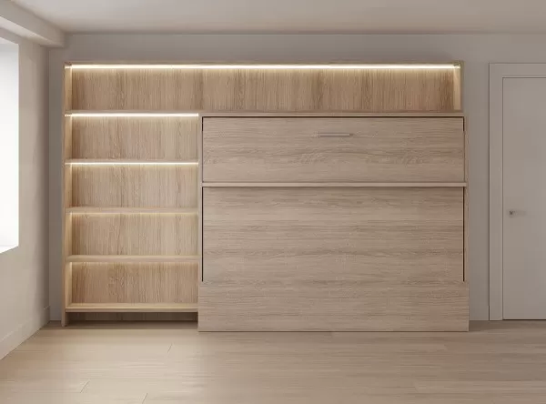 Royal Horizontal Queen Wall Bed with Bookcases