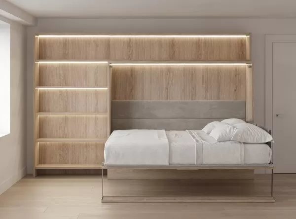 Royal Horizontal Queen Wall Bed with Bookcases 9