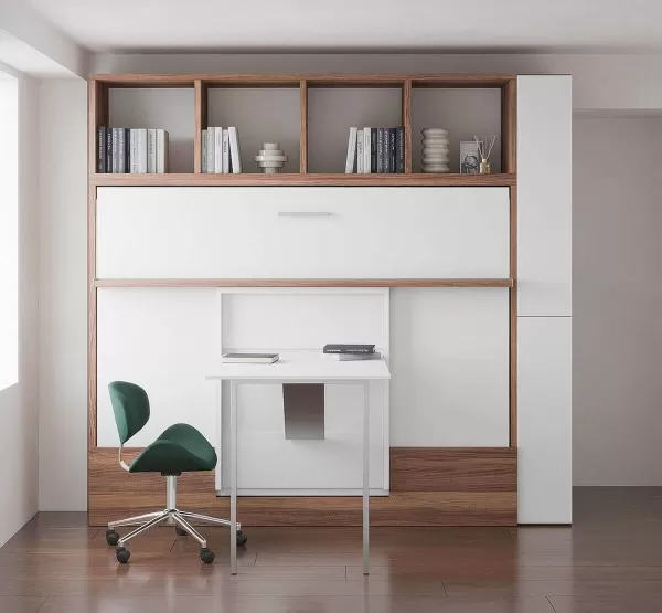 Royal Horizontal Queen Wall Bed with Desk and Bookcase