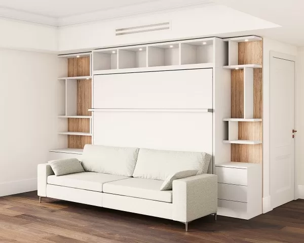 Royal Horizontal Queen Wall Bed with Sectional Sofa and Bookcase 8