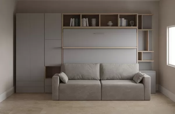 Royal Horizontal Queen Wall Bed with Wardrobe and Bookcase 4