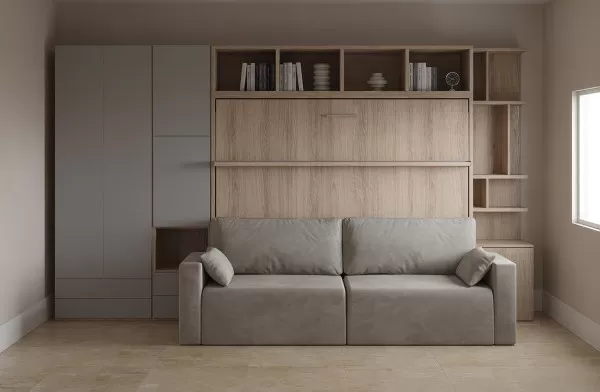 Royal Horizontal Queen Wall Bed with Wardrobe and Bookcase 5