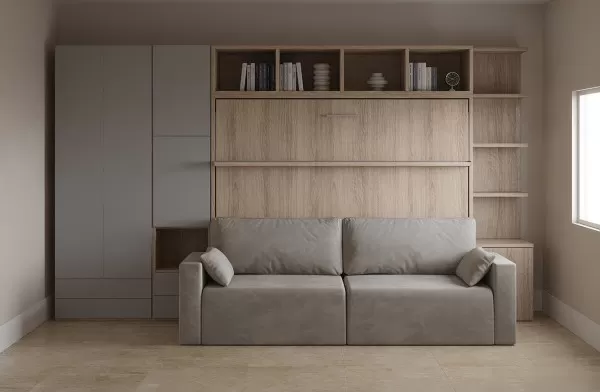 Royal Horizontal Queen Wall Bed with Wardrobe and Bookcase 6