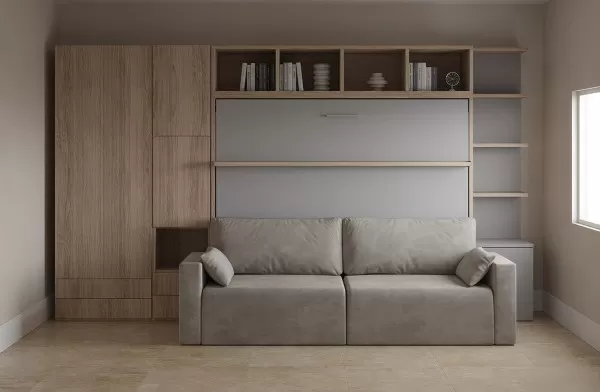 Royal Horizontal Queen Wall Bed with Wardrobe and Bookcase 7