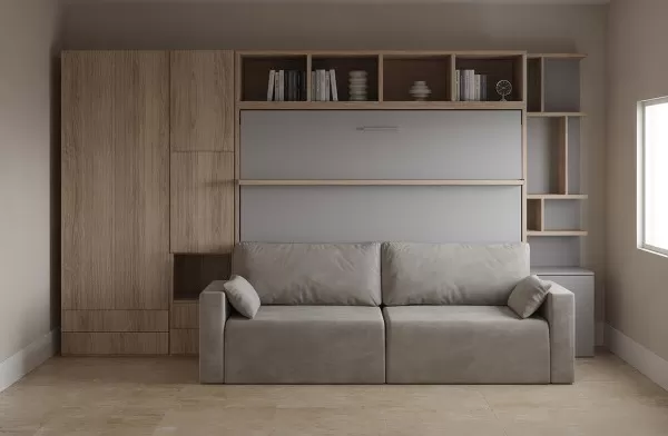 Royal Horizontal Queen Wall Bed with Wardrobe and Bookcase 8